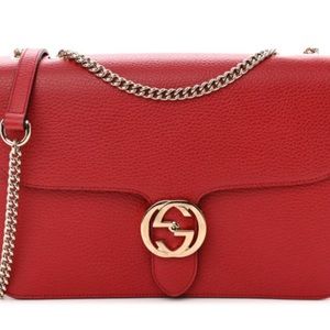 Gucci Medium Dollar Calfskin Interlocking G Shoulder Bag Red